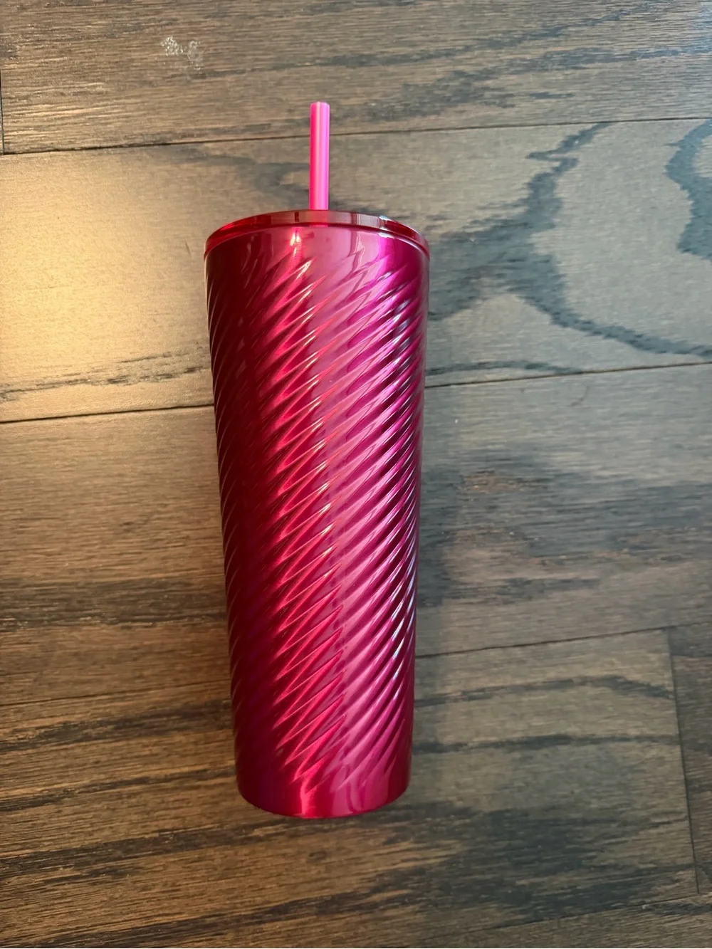 NWT Starbucks Metallic Fuchsia Spiral Tumbler with Straw